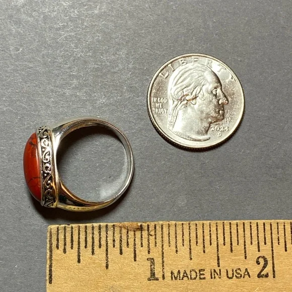 Vintage sterling silver red jasper ring size 8 - Picture 3 of 8